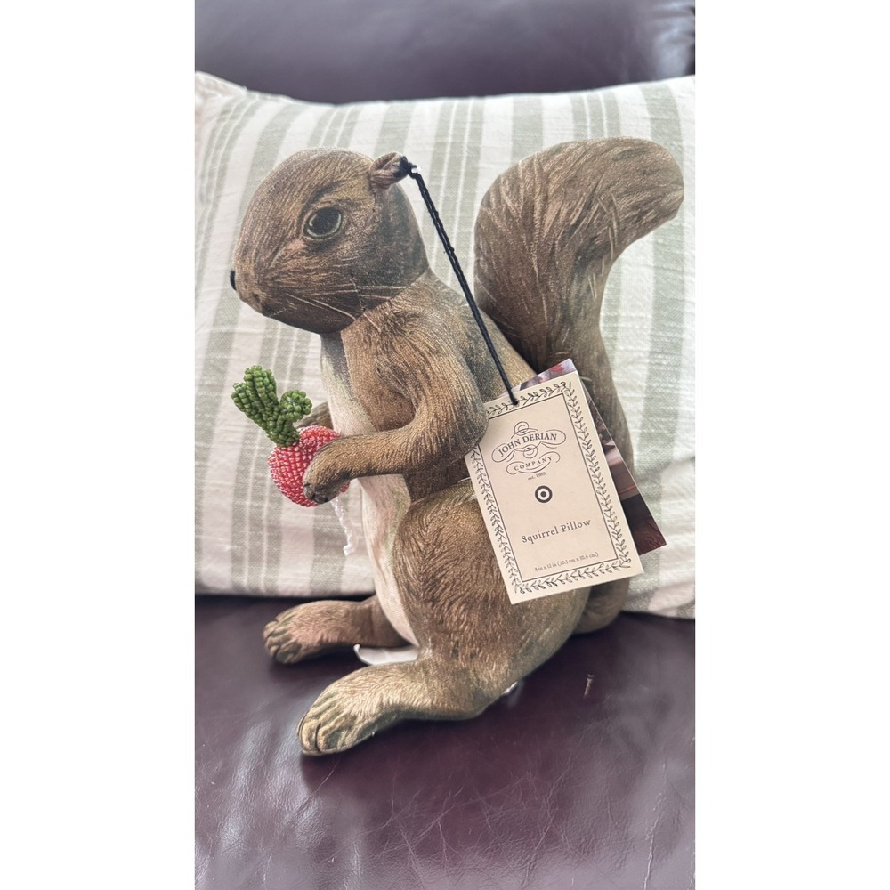 John Derian for Target 2025 Brown Squirrel Pillow Beaded Radish Woodland Decor